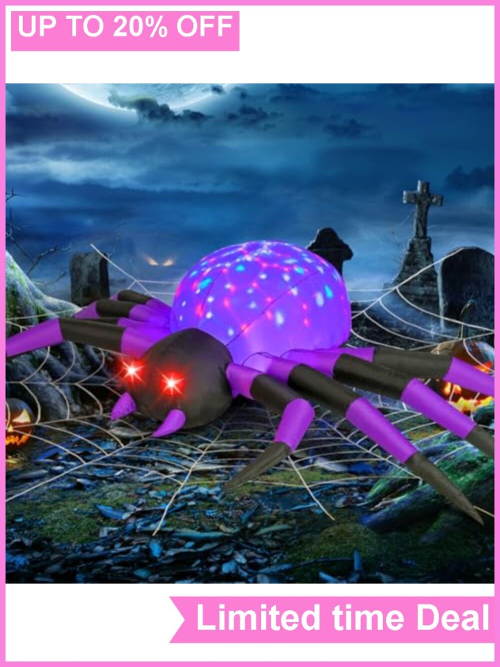 9FT Halloween Inflatable Spider Yard Decor LED Waterproof Polyester Outdoor